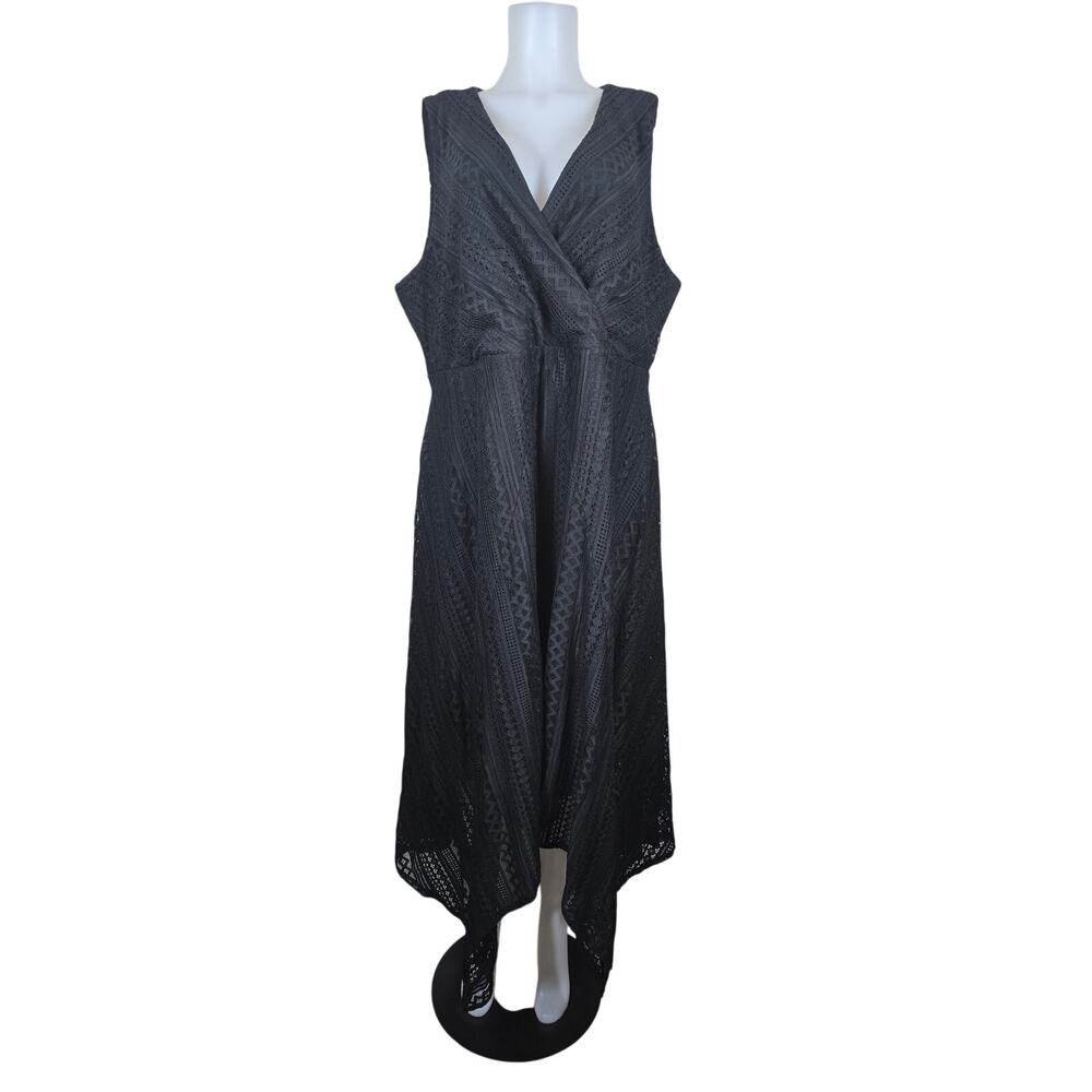 Torrid Black Faux Wrap Lace Overlay Sharkbite Hem Sleeveless Dress 3-3X NWT